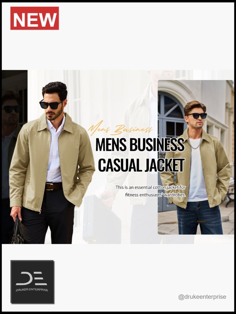 Full Zip Up Work Jacket Turndown Collar Business Casual Windbreaker with 3 - Picture 7 of 7